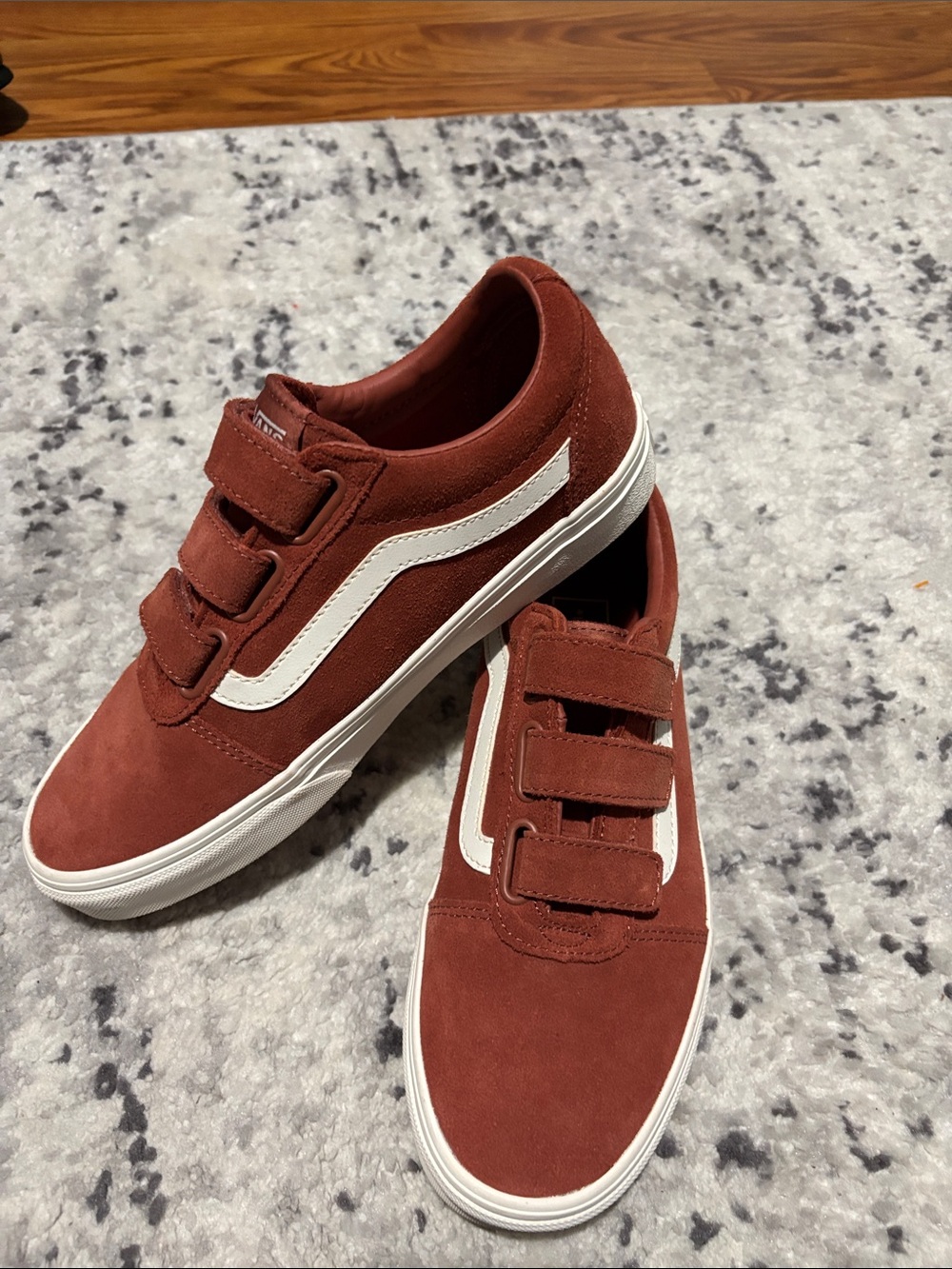 Vans Old Skool Velcro Sneakers in Brick Red and White